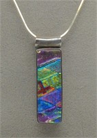 Vtg. Sterling Silver Glass Pendant Necklace