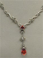 Sterling Silver Marcasite & Ruby Necklace