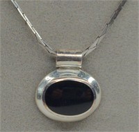 Vtg. Sterling Silver Onyx Pendant Necklace