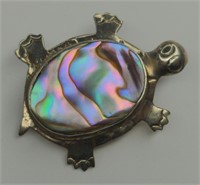 Vtg. Sterling Silver Abalone Turtle Brooch