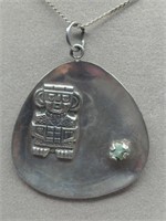 Vtg. Columbian 900 Silver Emerald Pendant