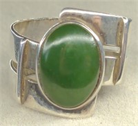 Vtg. Sterling Silver Jade Ring