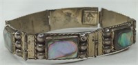 Vtg. Sterling Silver Abalone Bracelet