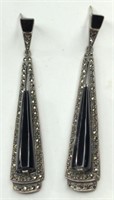 Sterling Silver Black Onyx & Marcasite Earrings