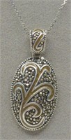 Sterling Enamel & Marcasite Pendant Necklace