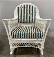 (AM) White Painted Wicker Rocking Chair w/ Floral