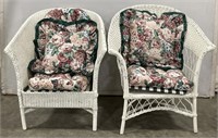 (AM) Painted Wicker Chairs w/ Floral Cushions