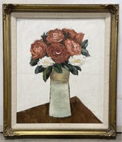 (AM) Framed Canvas Painting Of Flower Pot Appr