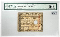 1780 Massachusetts Colonial Note PMG-AU50