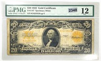 1922 US Gold Seal $20 Gold Certificate PMG-F12