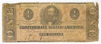 1862 Confederate $1 Bill CIRCULATED
