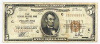 1929 $5 Philadelphia PA National Bank Note