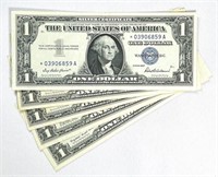 (5)1957 $1*Star Note Silver Certificates CLOSE UNC