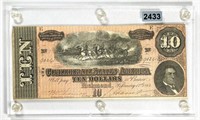 1864 $10 Confederate Note CLOSELY UNC