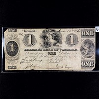 1800's $1 DOLLAR, FARMERS BANK OF VIRGINIA