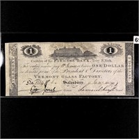 1860's $1 DOLLAR, VERMONT GLASS FACTORY
