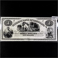 1800's $3 DOLLAR, CITIZEN'S BANK OF LOUISIANA