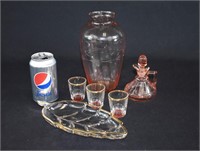 7-pc Pink Etched depression Glass