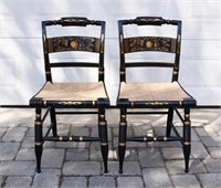 PAIR Signed Hitchcock Black & Stenciled Chairs