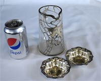 Sterling Silver Nut Bowls & Overlay Glass Pitcher