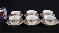 6 Sets KPM Germany Pink Rose Cup & Saucers