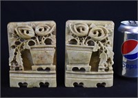 PAIR Chinese Carved Soapstone Bookends