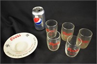 COORS BEER Advertising Ashtray & 5 Banquet Glasses