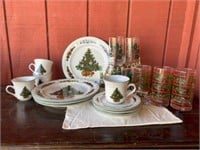Christmas Dinnerware & Glass Cups Set