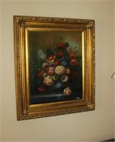 vintage floral oil painting on board signed