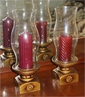pair pillar candleholder w hurricane shades