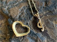 14K Gold Heart Pendant, Initial Pendant & Chain