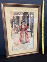 Antique French Framed Water Color 22 x 33
