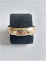 Gold Filled Etched Bangle w Safety Chain
