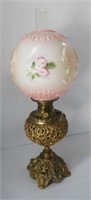 26" Tall Parlor Lamp with Milk Glass Hand Painted