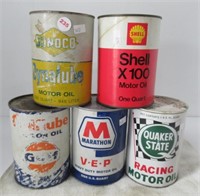 (5) Full Vintage Oil Quart Cans Including Shell,