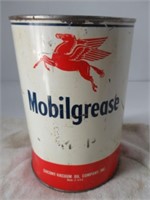8" Tall Mobilgrease Tin Can with Some Contents.