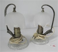 (2) Vintage Glass Dresser Lamps. Seller States