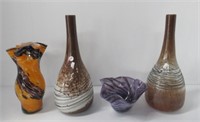 (4) Art Glass Vases & Bowl. Bowl Measures 5.75" T