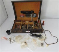 Wood Box with Eye Glass Lenses, Cigar Cutter,