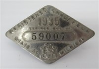 1935 Michigan Registered Chauffeur Badge.