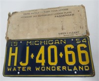 Terrific 1954 Michigan Water Wonderland License