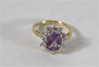 10K Oval Purple Amethyst & Diamond Cluster Ring