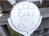EMB. CAST KEEP CARS OF GRASS POLE SIGN 11X63