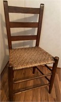 Antq Slat Back Side Chair w/ Woven Seat & Double
