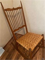 Antq Banister Back Rocking Chair w/ Woven Seat