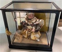 Vtg Japanese Boy Samurai Figure in Glass Display