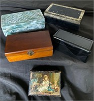 5 Antq Bakelite & Wood Sm. Boxes