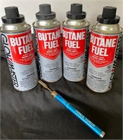 Pencil Torch & 4 Unopened Cans Butane Fuel