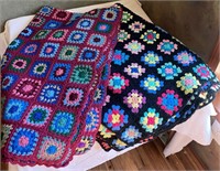 2 1960’s “Granny Squares” WOOL Afghans (63x39)