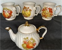 Sadler China Teapot w/3 Cups-Fruit Motif